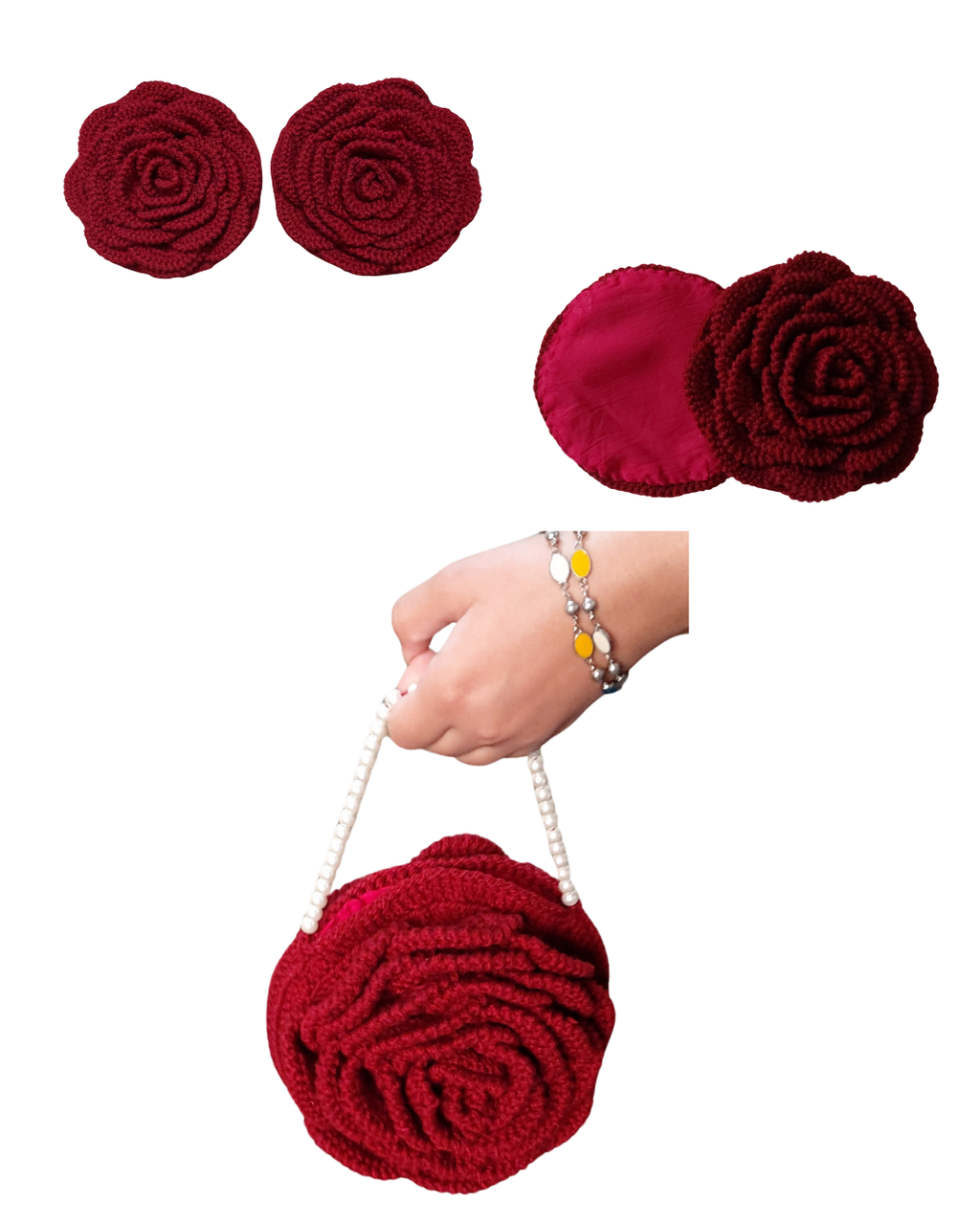 Luxury Crochet Rose Bag – Handmade Floral Purse with Custom Colors & Straps | Bridal Wedding Handbag, Party Clutch, Gift for Her