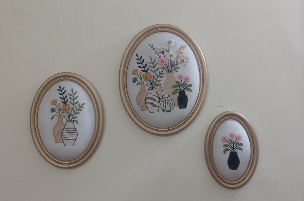 Aari Embroidered Wall Hanging Set of Vases