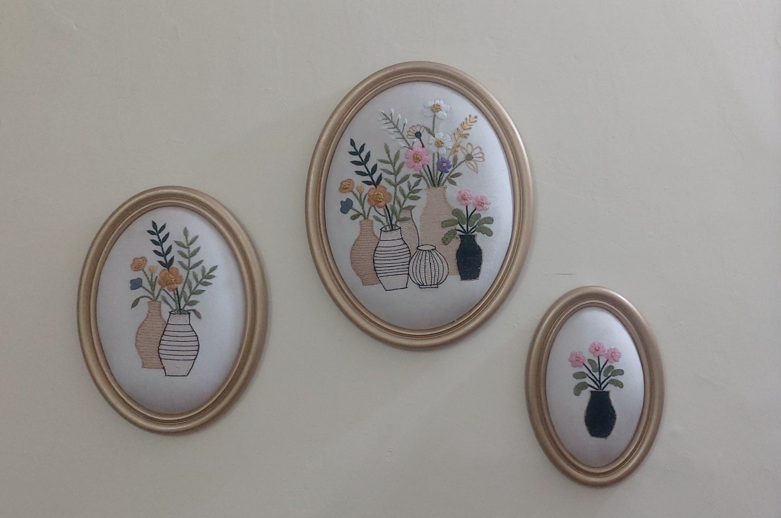 Aari Embroidered Wall Hanging Set of Vases