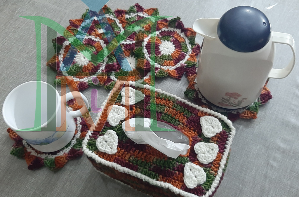 Hand-crafted crochet Tea / Water Trivets / Coasters with Tissue Box Cover