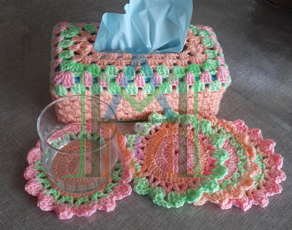 Hand-crafted crochet Tea / Water Trivets / Coasters with Tissue Box Cover