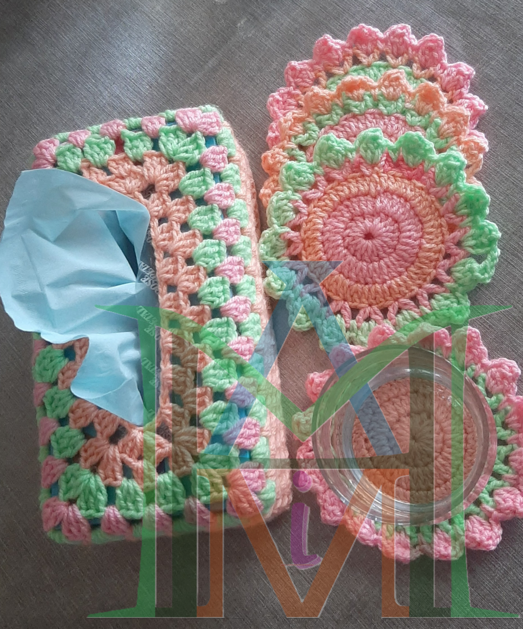 Hand-crafted crochet Tea / Water Trivets / Coasters with Tissue Box Cover