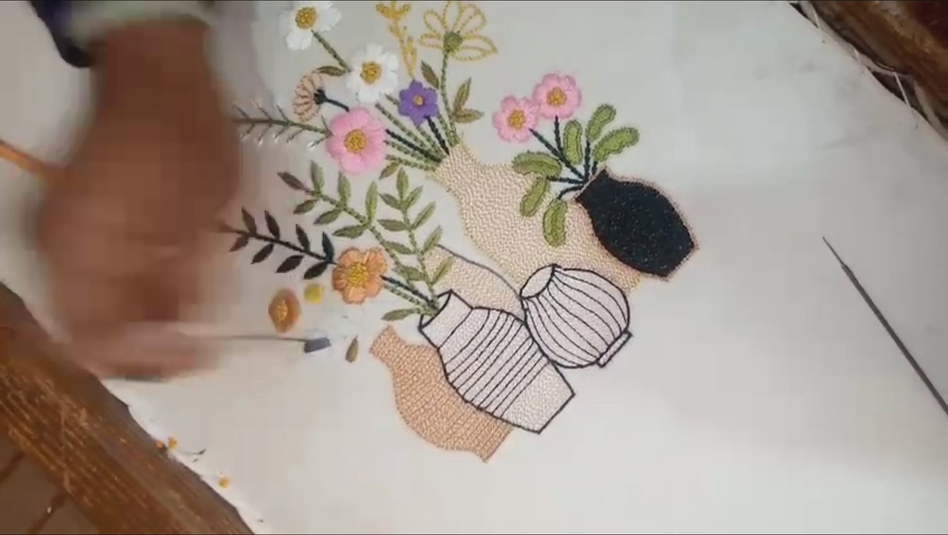 Aari Embroidered Wall Hanging Set of Vases